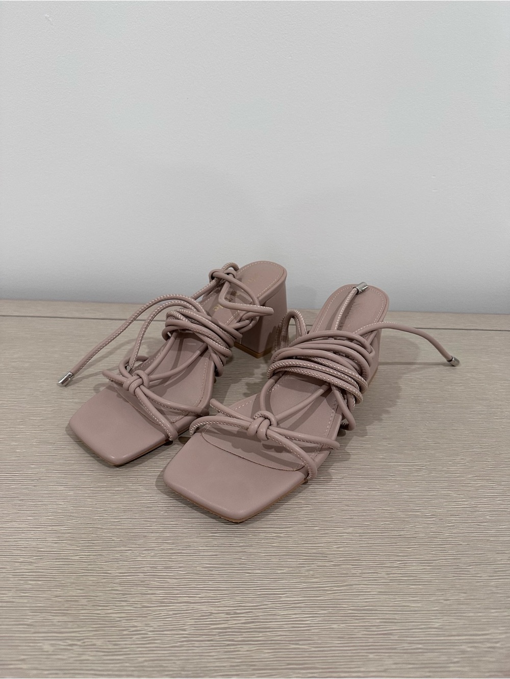 Amazon Women's Beige Lace-Up Block Heel Sandals